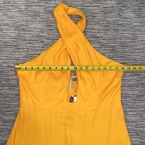 NWT Anthropologie X Farm Rio Yellow Halter Maxi Dress Large - Picture 9 of 15